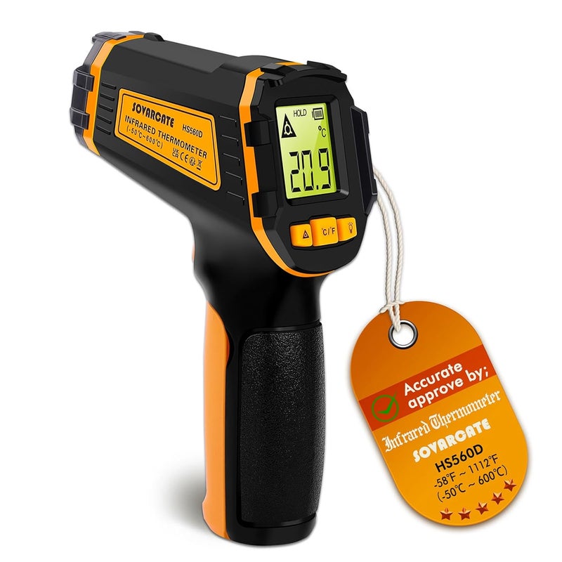 SOVARCATE Infrared Thermometer Digital Temperature Gun Laser Meat Thermometer for Cooking, Food, Pizza Ovens, Grilling, Engine, Candy, Laser Griddle, Indoor HVAC Refrigerator Tool -58°F to 1112°F (-50℃~600℃) - Image 1